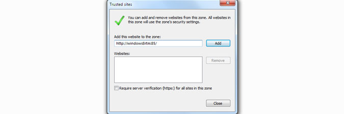 adding trusted site in Internet Explorer