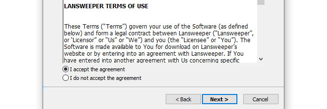 accepting the license agreement to update Lansweeper
