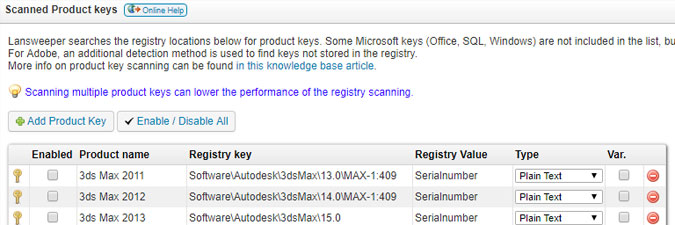 enabling license keys for scanning