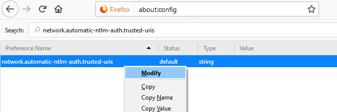 Mozilla Firefox trusted sites
