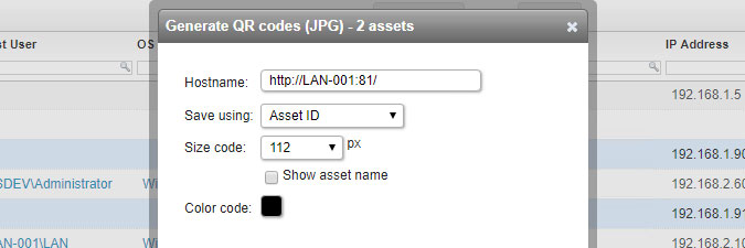 QR code configuration when choosing JPG