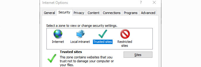Internet Explorer trusted sites