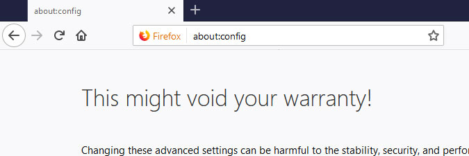 Mozilla Firefox about:config