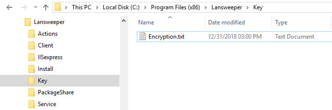 grabbing Encryption.txt file in Lansweeper Key folder to resolve password hash errors