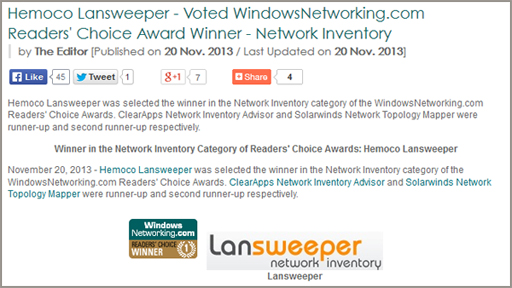 lansweeper wins windowsnetworking price
