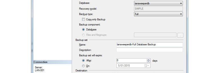 SQL Server Management Studio database backup options