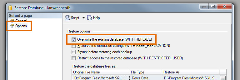 Overwrite the existing database