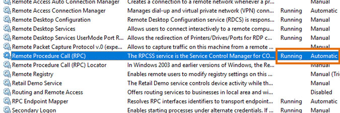 Checking the RPC service