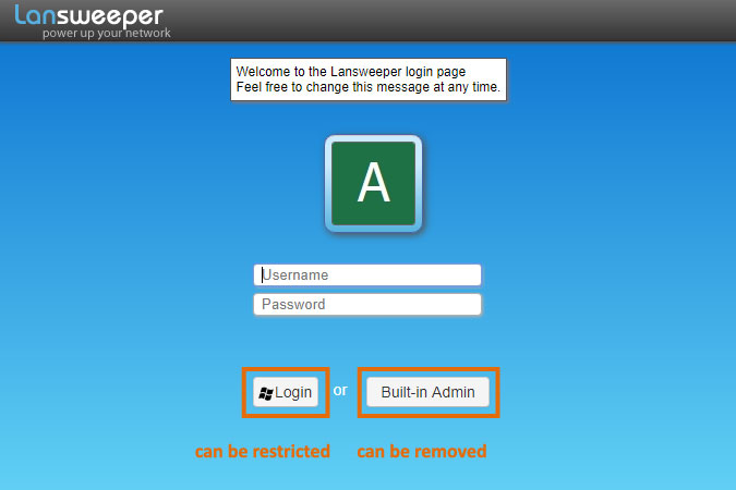 Lansweeper default login screen