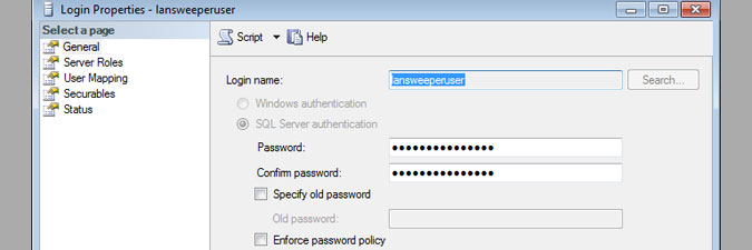 submitting the user password in SQL Server Management Studio
