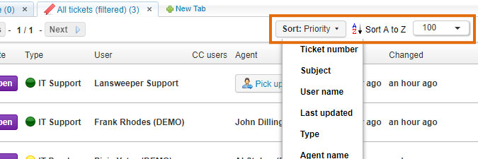 changing sorting of ticket filter