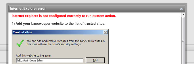 Internet Explorer is not configured correctly to run custom actions