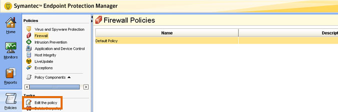 editing a firewall policy in Symantec Endpoint Protection Manager