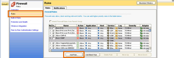 adding a firewall rule in Symantec Endpoint Protection Manager
