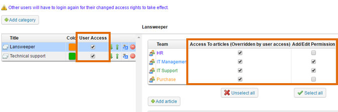 configuring access per knowledge base category