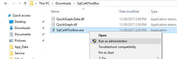running SQL Compact Toolbox as an administrator
