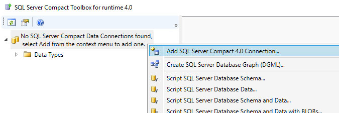 adding a connection to SQL Compact Toolbox