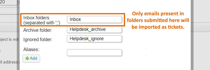 Inbox, Archive and Ignored folders for help desk email