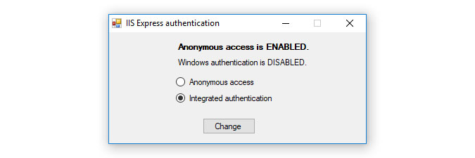 enabling integrated authentication in IIS Express