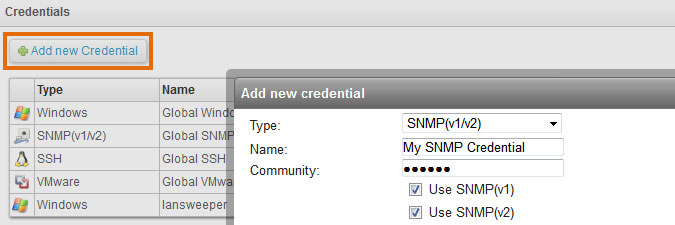 adding an SNMP credential