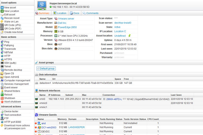 VMware server details