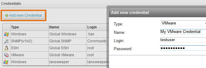 adding a VMware credential