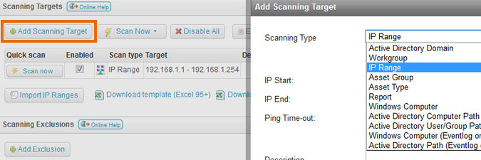submitting an IP range for scanning