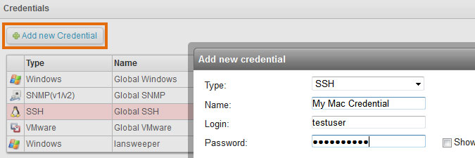 adding an SSH credential