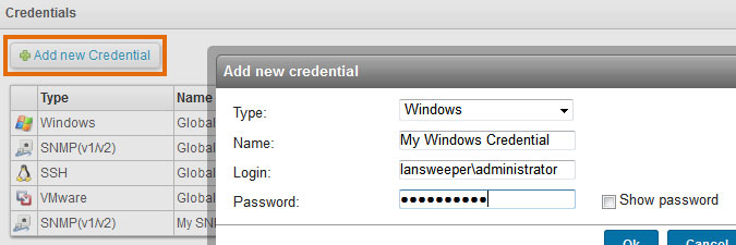 adding a Windows credential