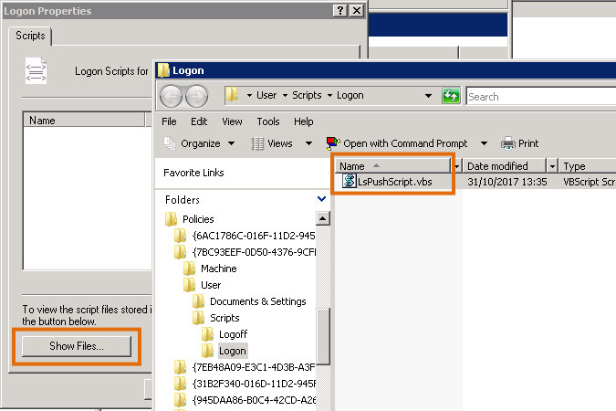 showing the logon script files of a group policy