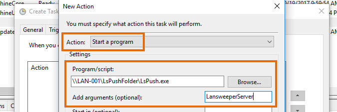 configuring action of a scheduled task
