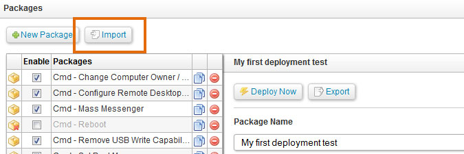 importing a deployment package
