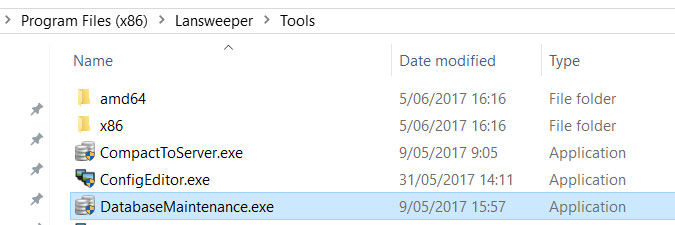 running the Lansweeper Database Maintenance tool