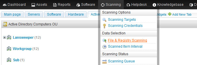 File & Registry Scanning menu