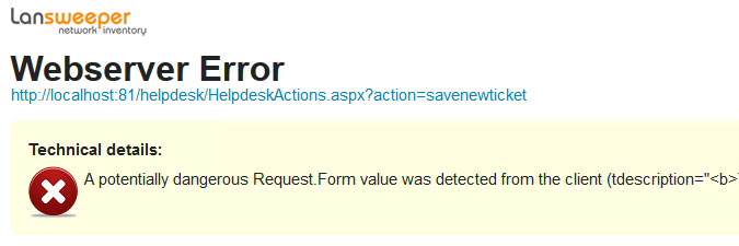 potentially dangerous Request.Form value detected
