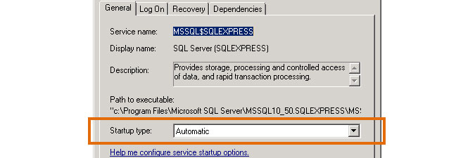 checking SQL service startup type in Windows Services