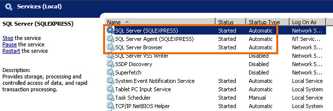 checking SQL service status in Windows Services