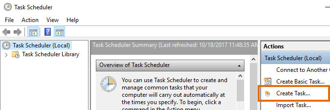 creating a task in Task Scheduler