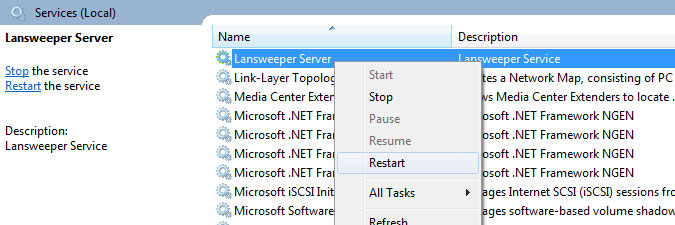 restarting the Lansweeper Server service