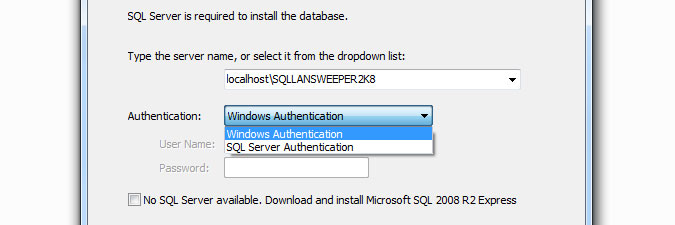 selecting authentication method for database installation