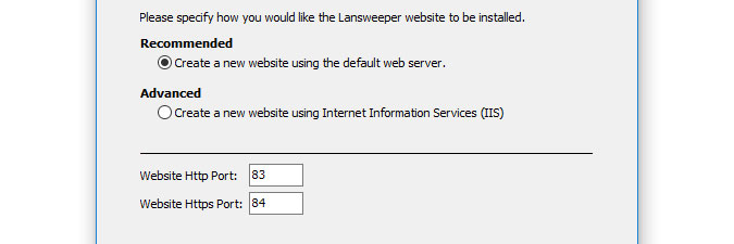 selecting the Lansweeper web server