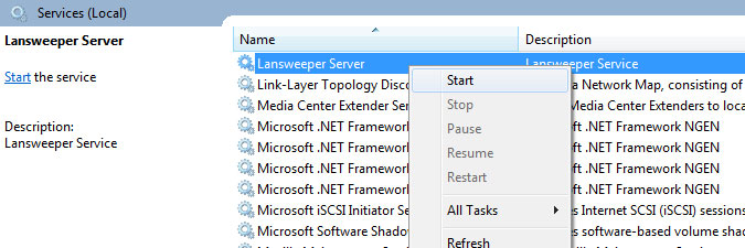starting the Lansweeper Server service