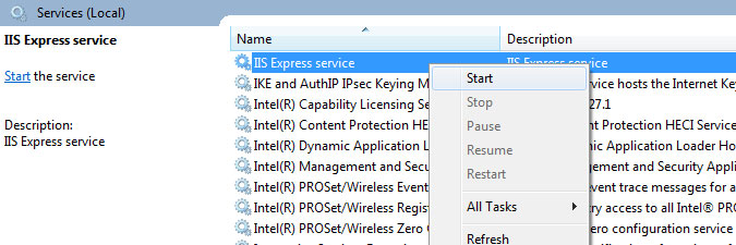 starting the IIS Express service