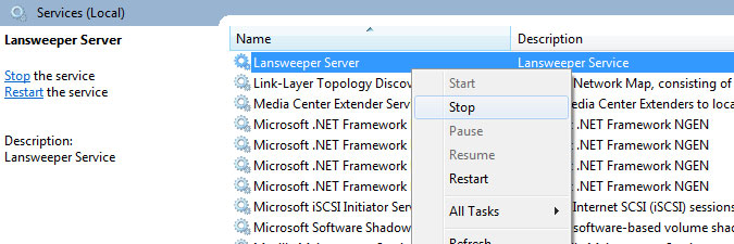 stopping the Lansweeper Server service
