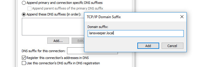 appending DNS suffix of untrusted domain
