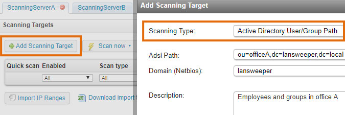 Active Directory User/Group Path scanning target