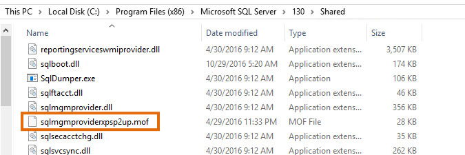 locating SQL Server .mof file
