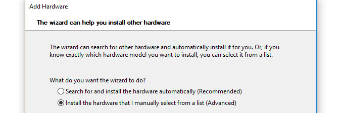 installing hardware manually selected from a list