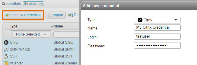 adding a Citrix credential