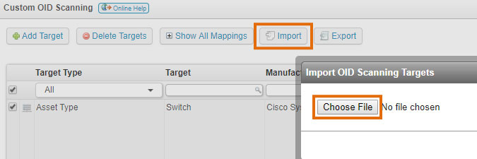selecting OID file for import